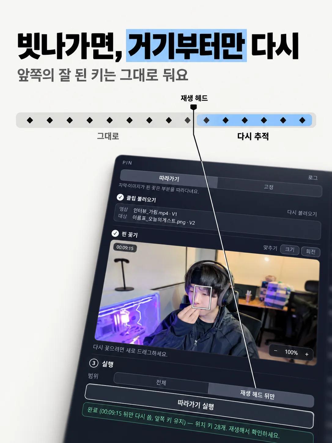 빗나간 지점에서 「재생 헤드 뒤만」으로 다시 잡기 — 실제 패널 캡처 + 타임라인 도식. GIF-D 대체, 2026-10-01